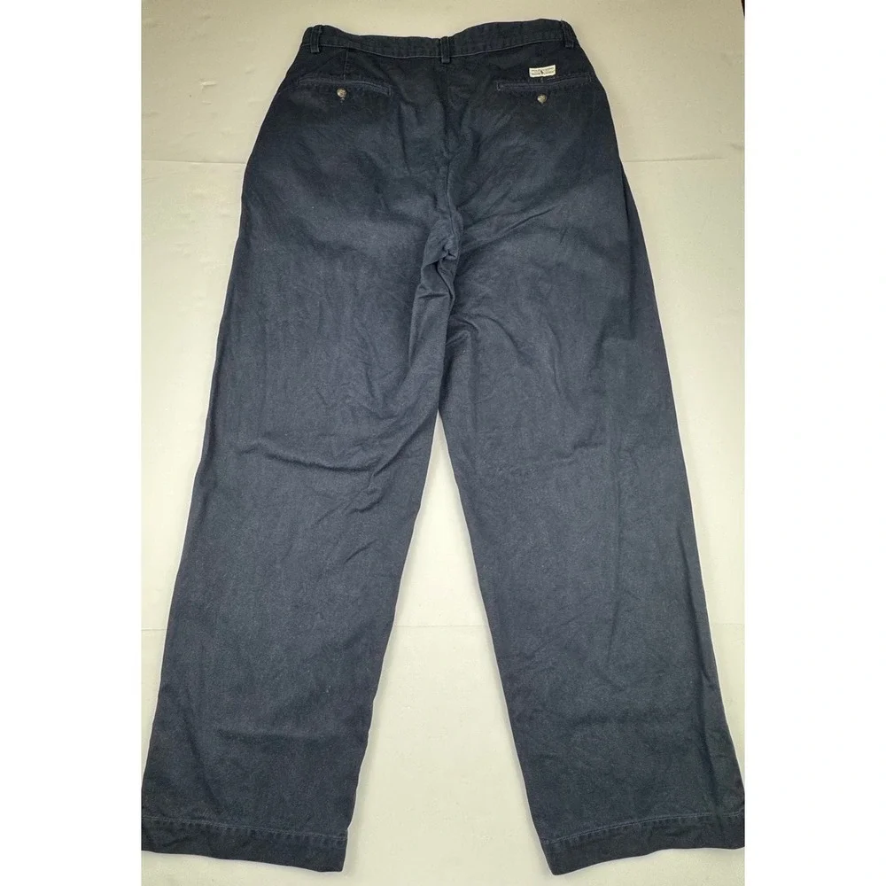 Vintage Polo Ralph Lauren Chinos 33x30 Cotton Navy Blue Pleated Relaxed USA Made